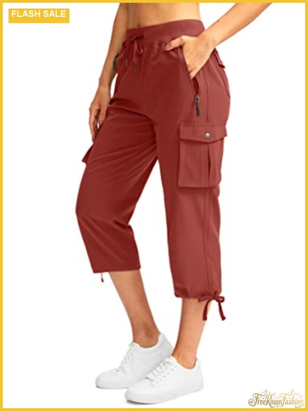 Women's Cargo Capris Pants 6 Pockets Lightweight Quick Dry Zip Flap